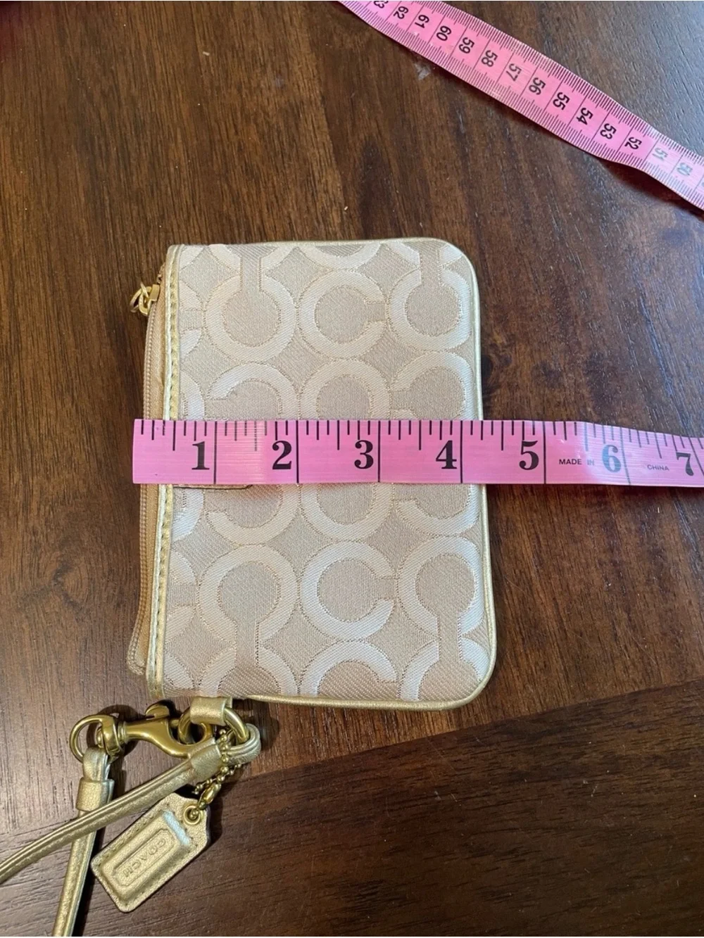 Coach OP Art Beige & Gold Wristlet Pouch